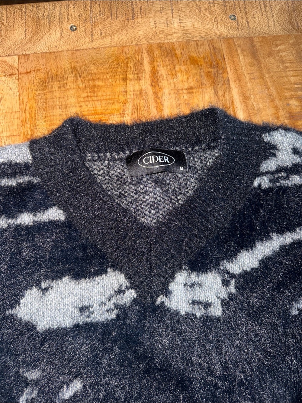 Cider Black and Gray Fuzzy V-Neck Sweater - Picture 3 of 4